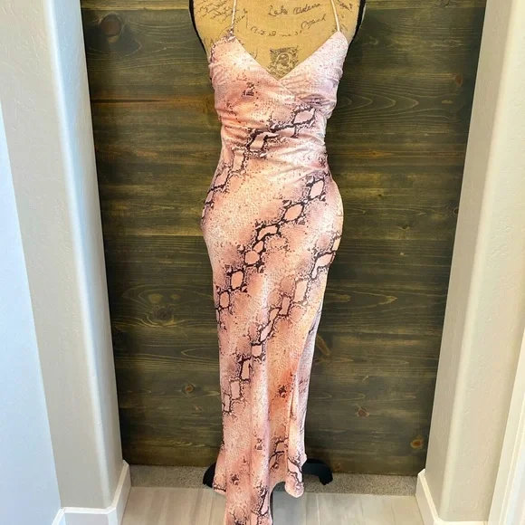 NWT Satin Pink Long Surplice Slip Dress Women's Bohemian Animal Print M & L - Picture 6 of 15